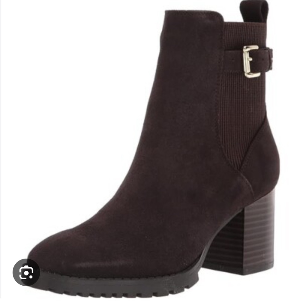 Blondo Dark Brown Suede Ankle Bootie with Block Heel
